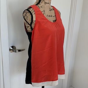 Joie silk color-blocked pink/black tank shell